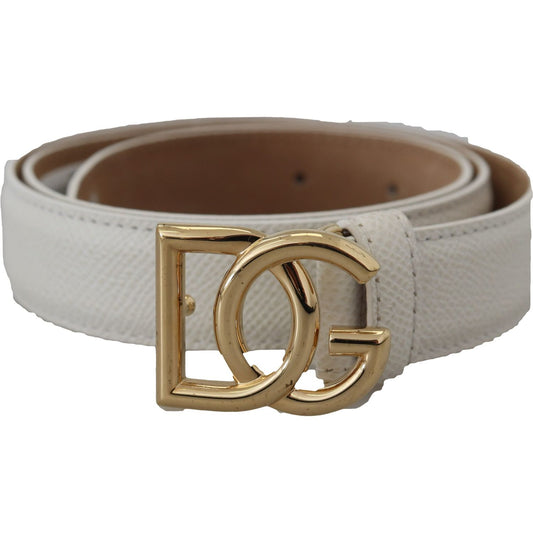 White Leather Gold DG Logo Buckle Belt Women
