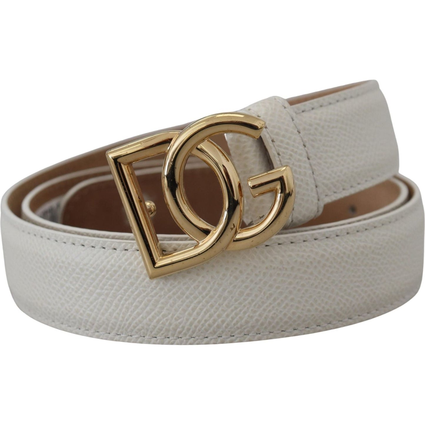 White Leather Gold DG Logo Buckle Belt Women