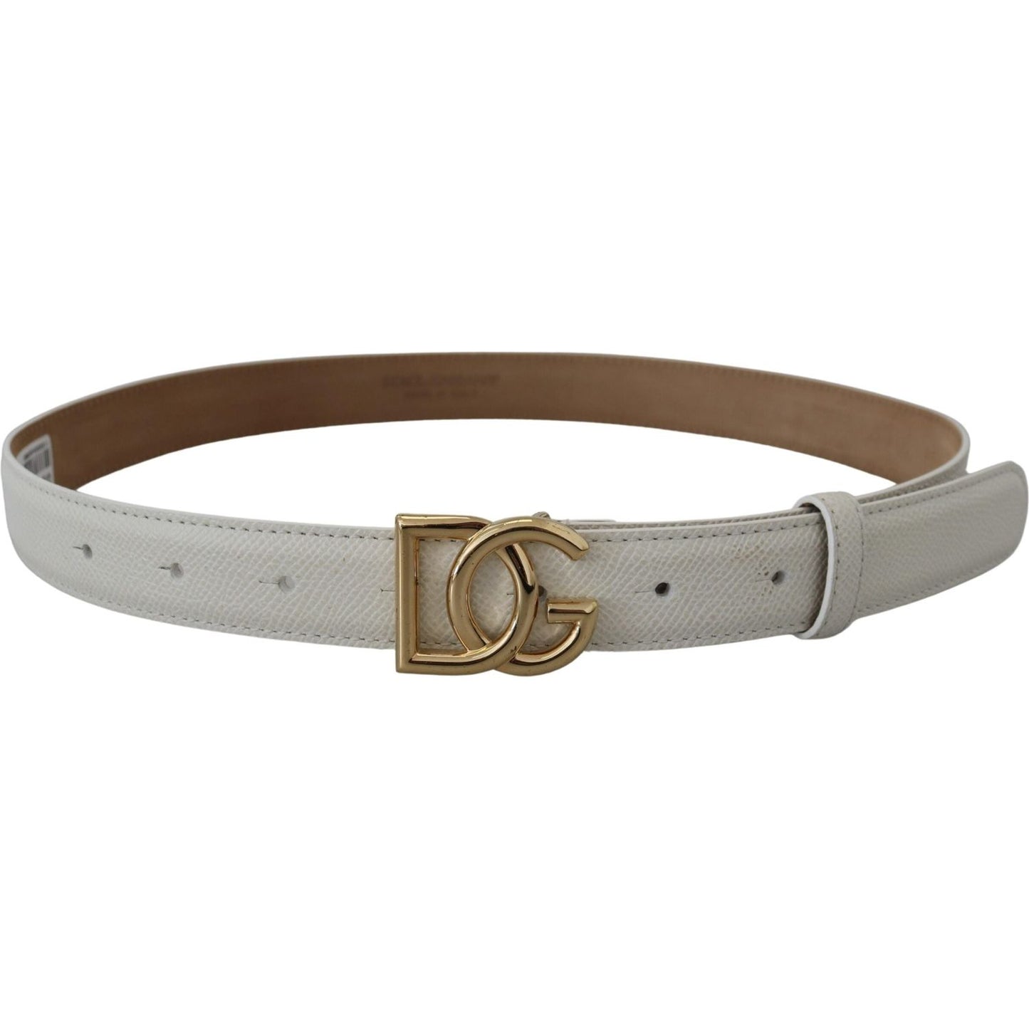 White Leather Gold DG Logo Buckle Belt Women