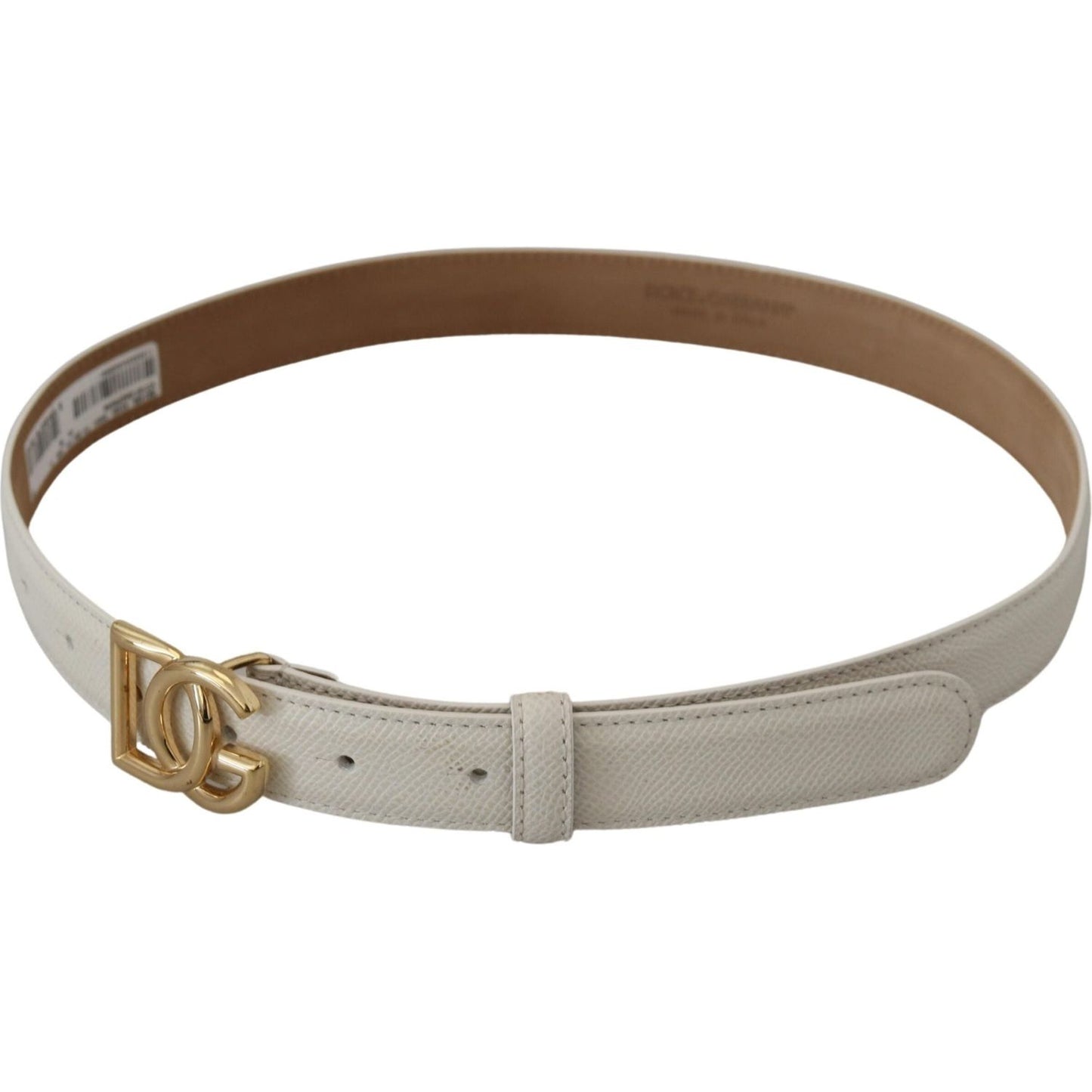 White Leather Gold DG Logo Buckle Belt Women