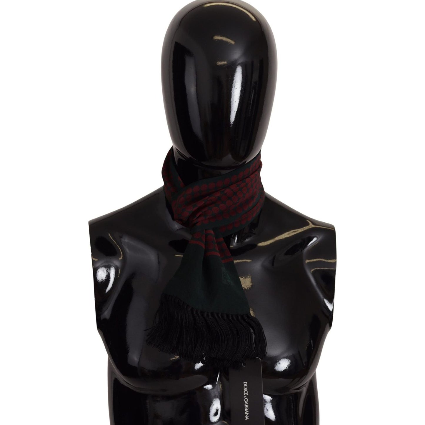 Dolce & Gabbana Elegant Red Silk Men's Scarf black-dg-logo-print-wrap-shawl-fringe-scarf