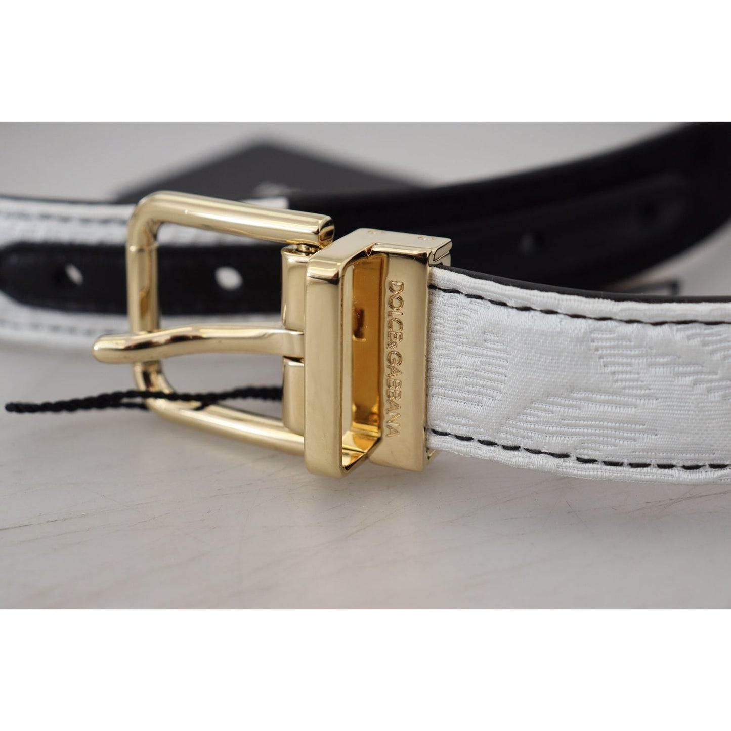 White Black Patchwork Gold Metal Buckle Belt