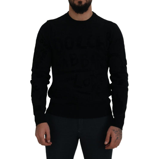 Dolce & Gabbana Elegant Black Logo Wool Sweater black-wool-logo-pattern-crewneck-pullover-sweater
