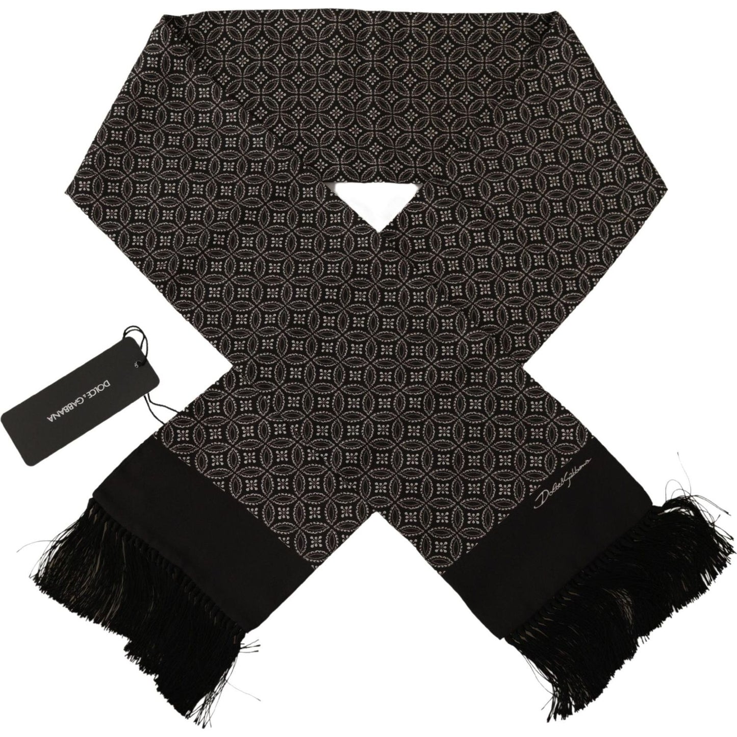 Dolce & Gabbana Elegant Silk Geometric Patterned Men's Scarf brown-geometric-patterned-shawl-wrap-fringe-scarf
