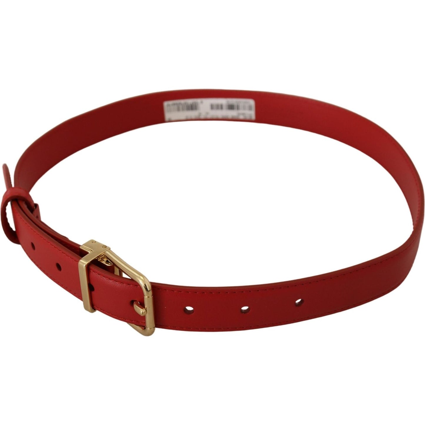 Red Calfskin Leather Gold Metal Buckle Belt