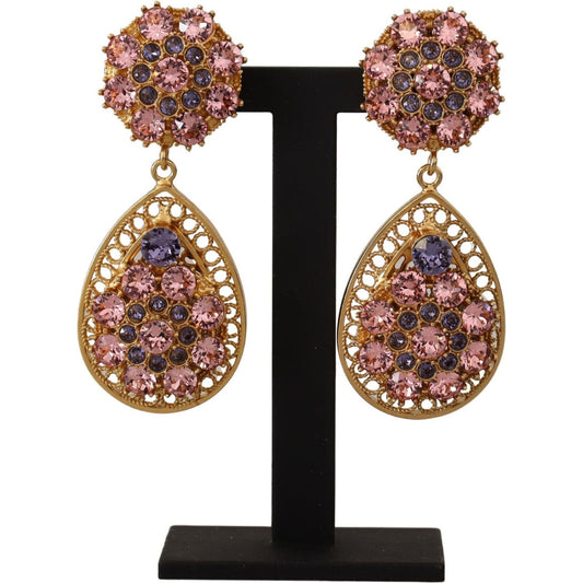 Dolce & Gabbana Baroque Multicolor Crystal Dangle Earrings gold-crystal-dg-sicily-clip-on-jewelry-dangling-earrings