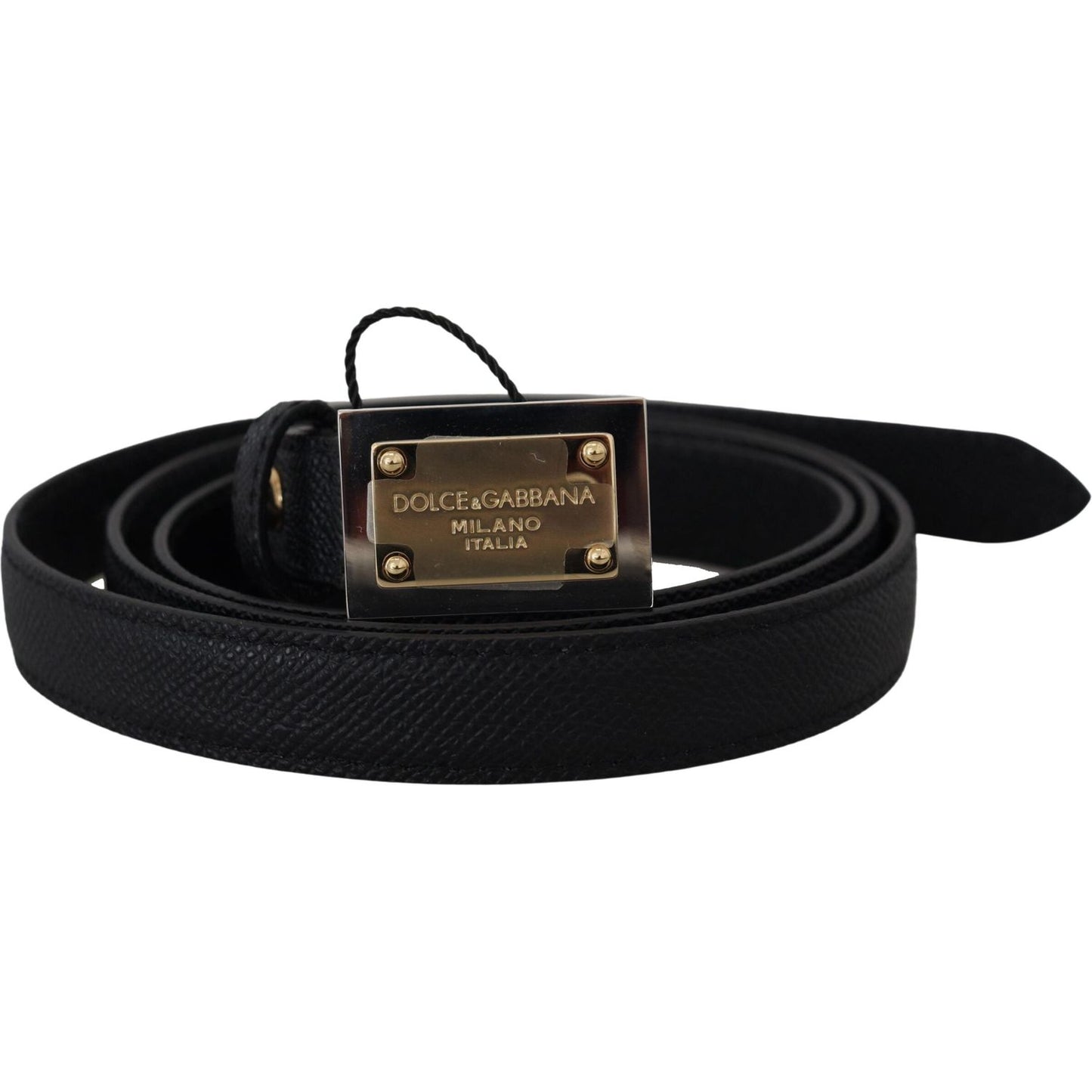 Black Calf Leather Metal Square Buckle Belt