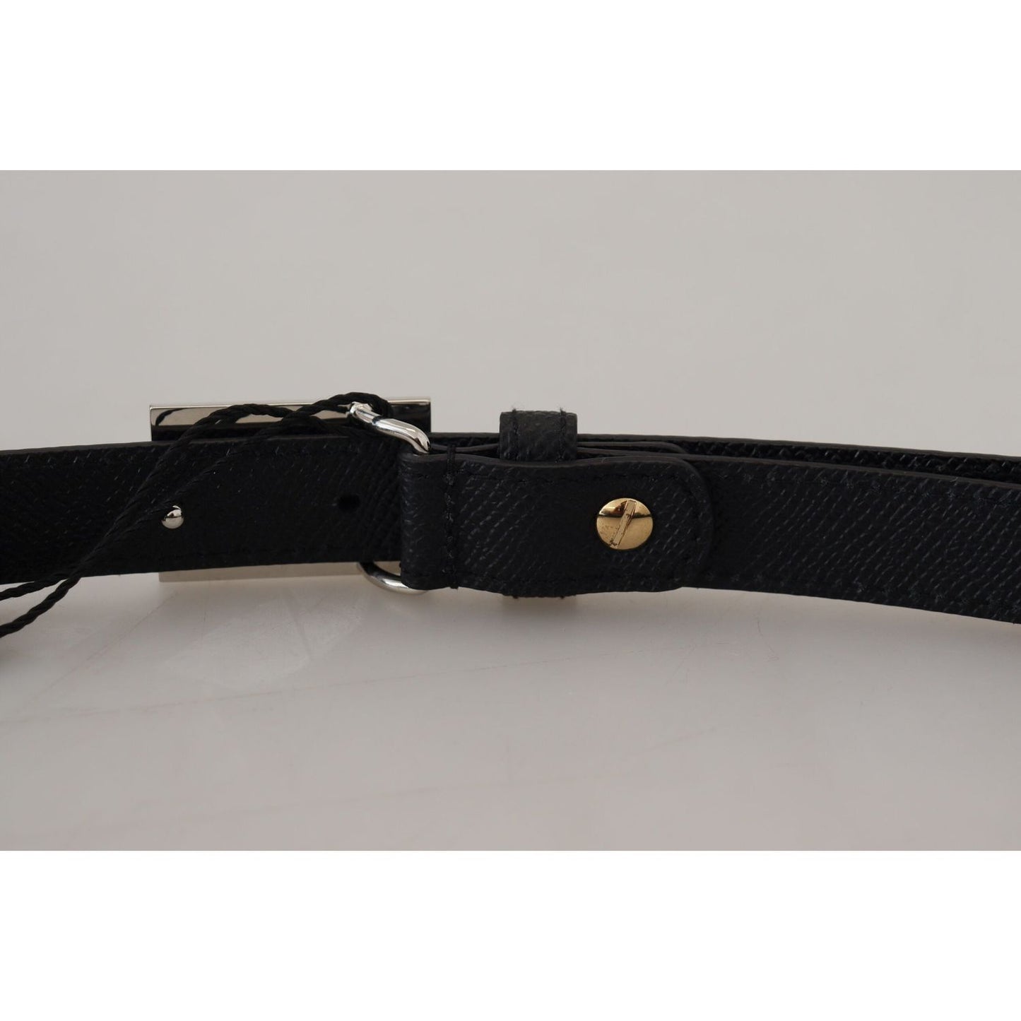 Black Calf Leather Metal Square Buckle Belt