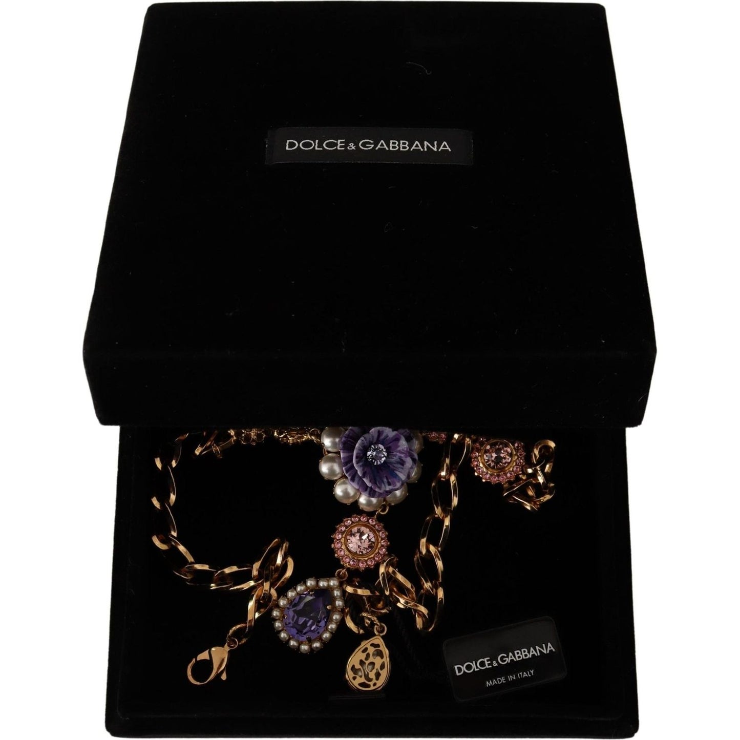 Dolce & Gabbana Elegant Floral Crystal Statement Necklace WOMAN NECKLACE gold-brass-crystal-purple-pink-pearl-pendants-necklace
