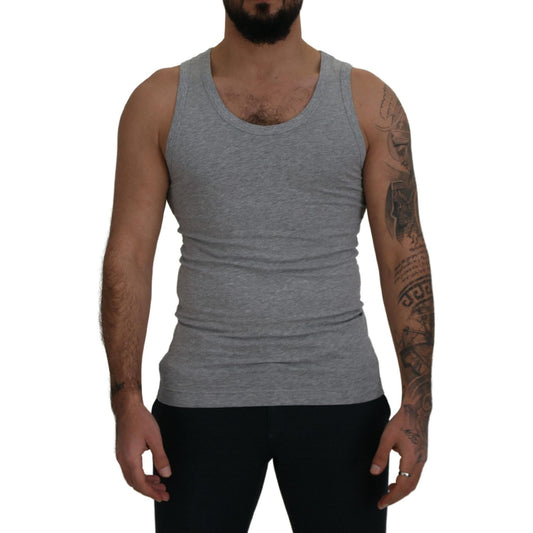 Dolce & Gabbana Sleek Sleeveless Grey Cotton Tank Top gray-cotton-sleeveless-logo-men-t-shirt