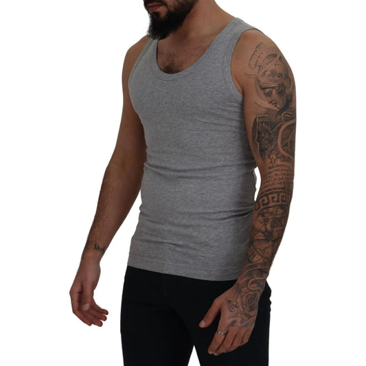 Dolce & Gabbana Sleek Sleeveless Grey Cotton Tank Top gray-cotton-sleeveless-logo-men-t-shirt