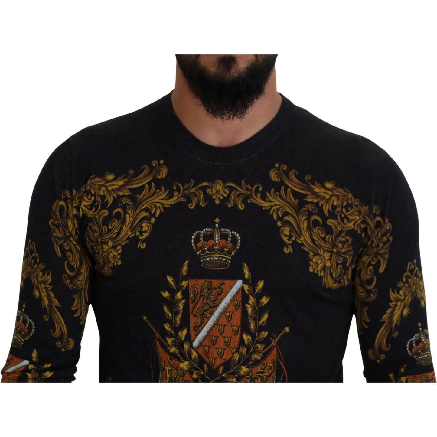 Dolce & Gabbana Baroque Medal Motive Silk Sweater gray-silk-baroque-medal-motive-sweater