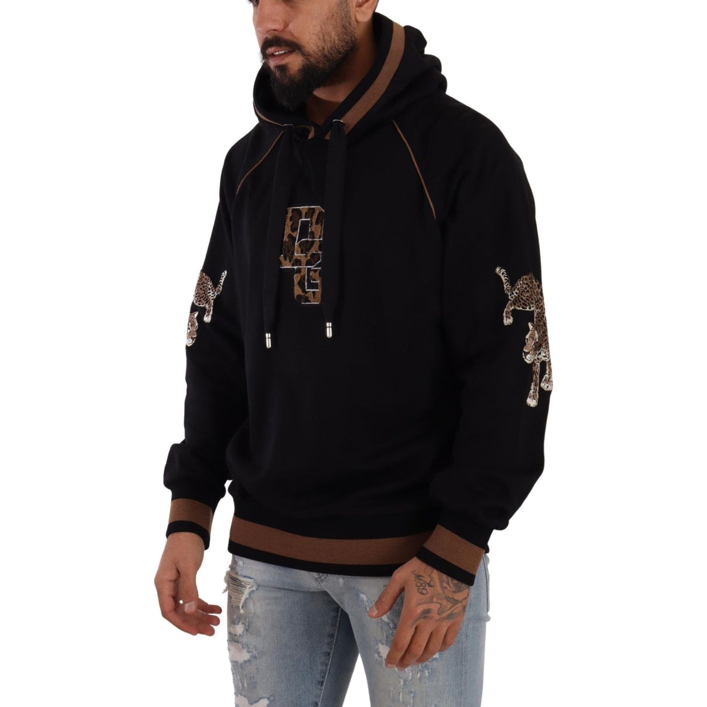 Dolce & Gabbana Chic Leopard Motive Hooded Sweater black-brown-leopard-cotton-hooded-pullover-sweater