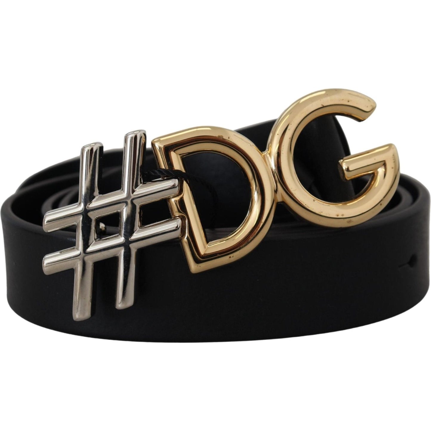 Black Leather Metal #DG Logo Buckle Belt