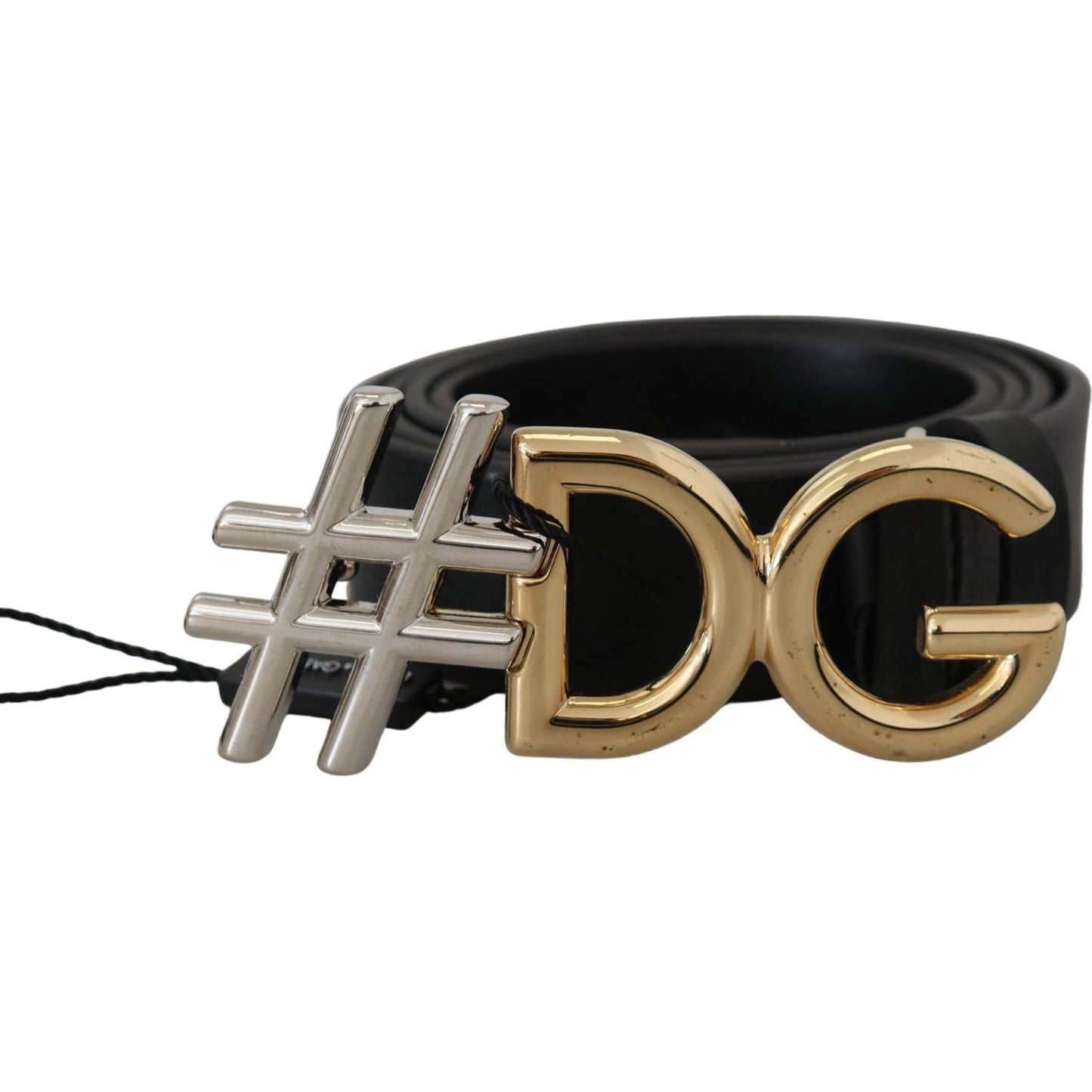 Black Leather Metal #DG Logo Buckle Belt