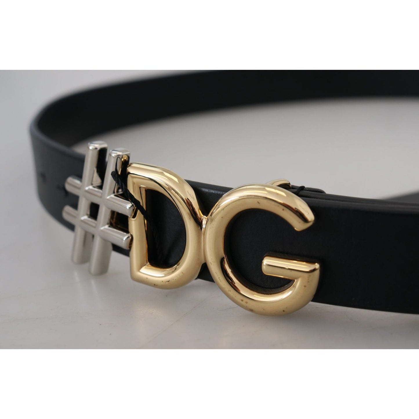 Black Leather Metal #DG Logo Buckle Belt