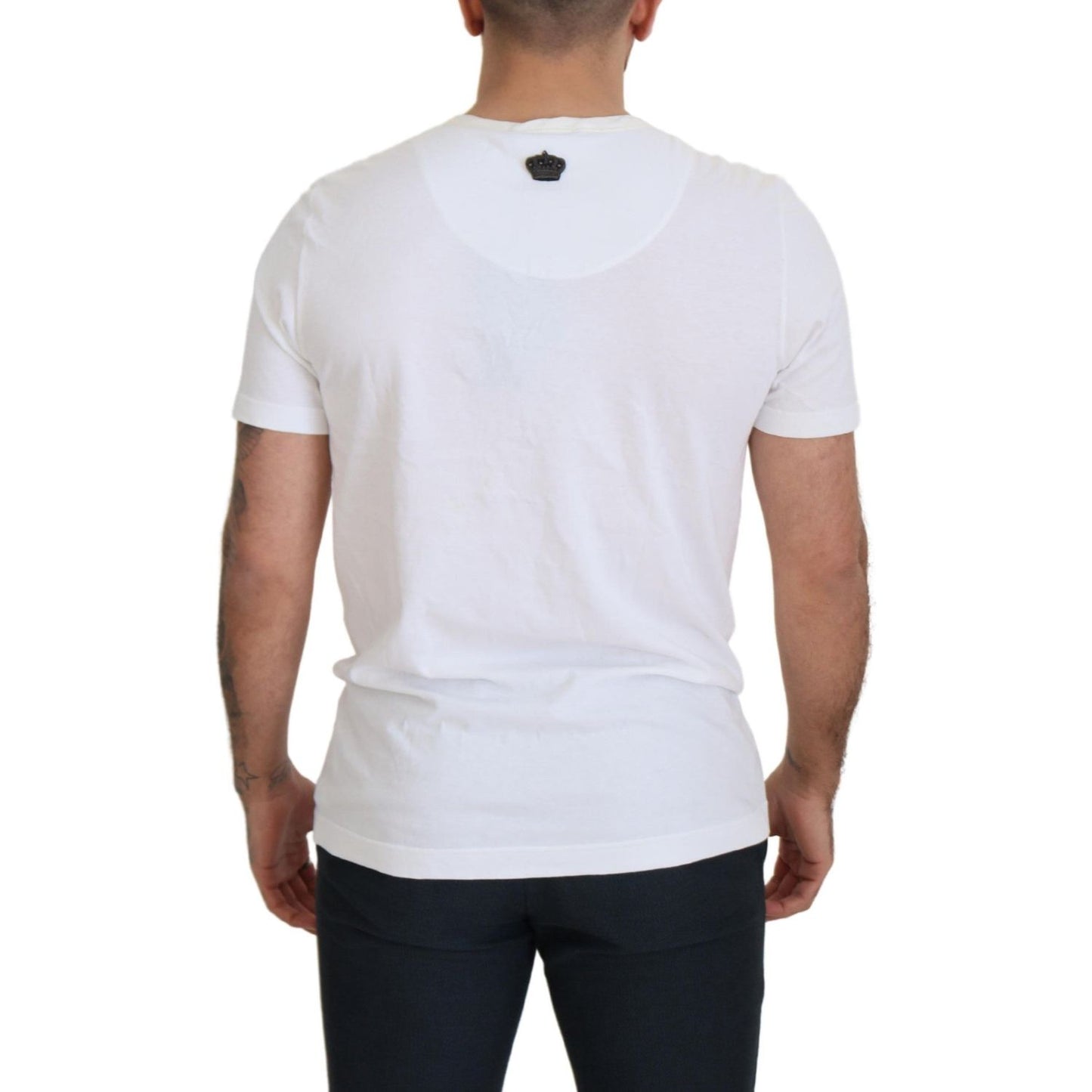 Dolce & Gabbana Elegant White Crewneck Cotton Silk Tee white-cotton-logo-patch-short-sleeve-t-shirt