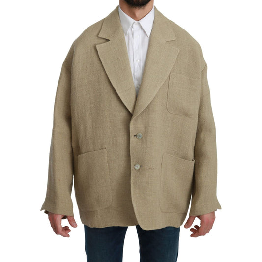Dolce & Gabbana Chic Beige Jute Single-Breasted Blazer beige-jacket-coat-100-jute-blazer-coat