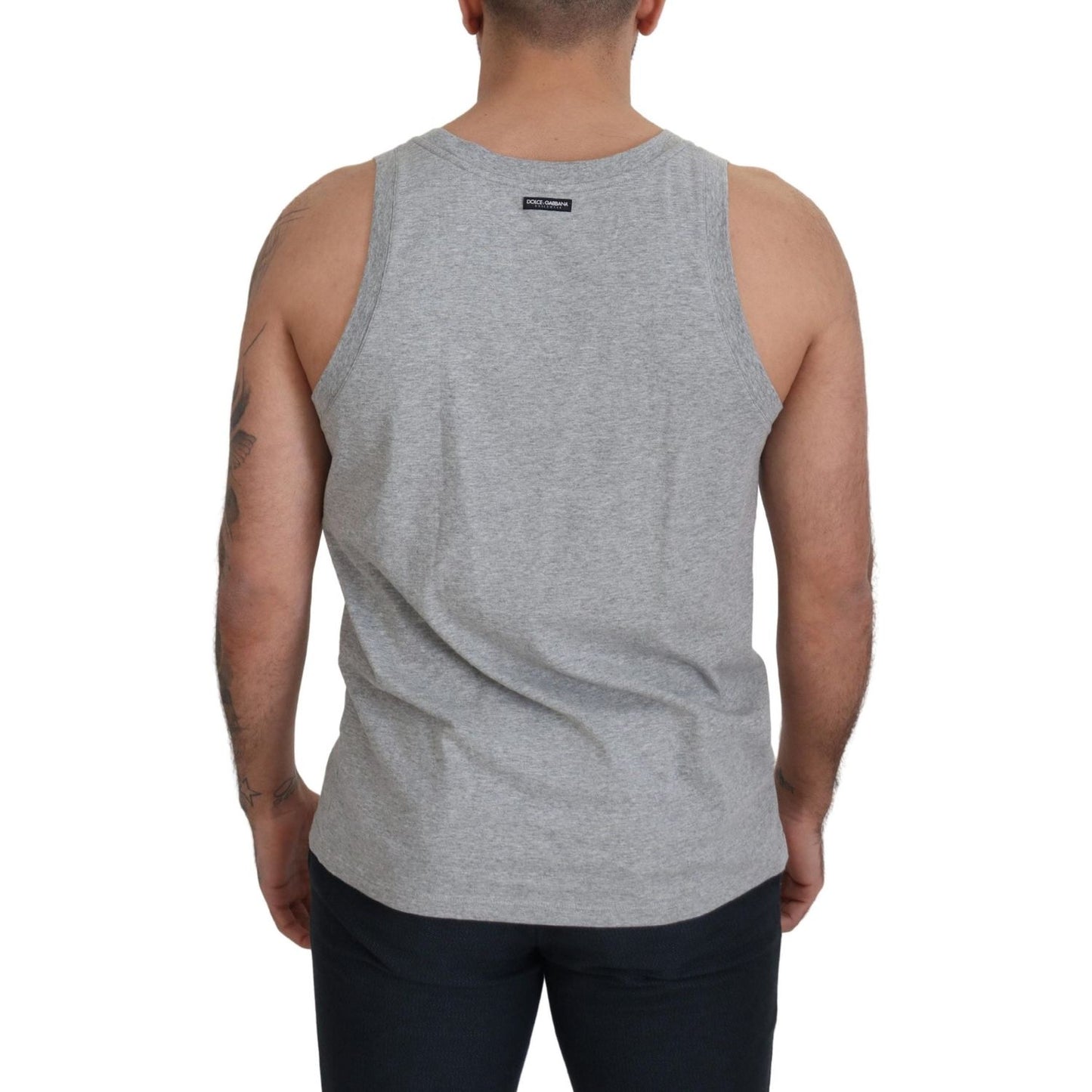 Dolce & Gabbana Elegant Gray Cotton Tank Top Tee gray-sleeveless-logo-print-underwear-t-shirt