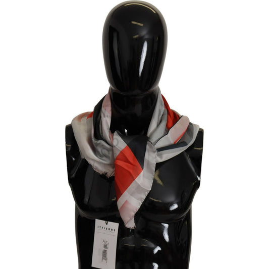 Costume National Elegant Silk Scarf in Gray Red Checkered gray-red-silk-shawl-foulard-wrap-scarf-2