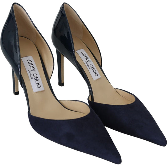 Jimmy Choo Elegant Navy Suede Pointed Toe Pumps navy-blue-leather-darylin-85-pumps-shoes