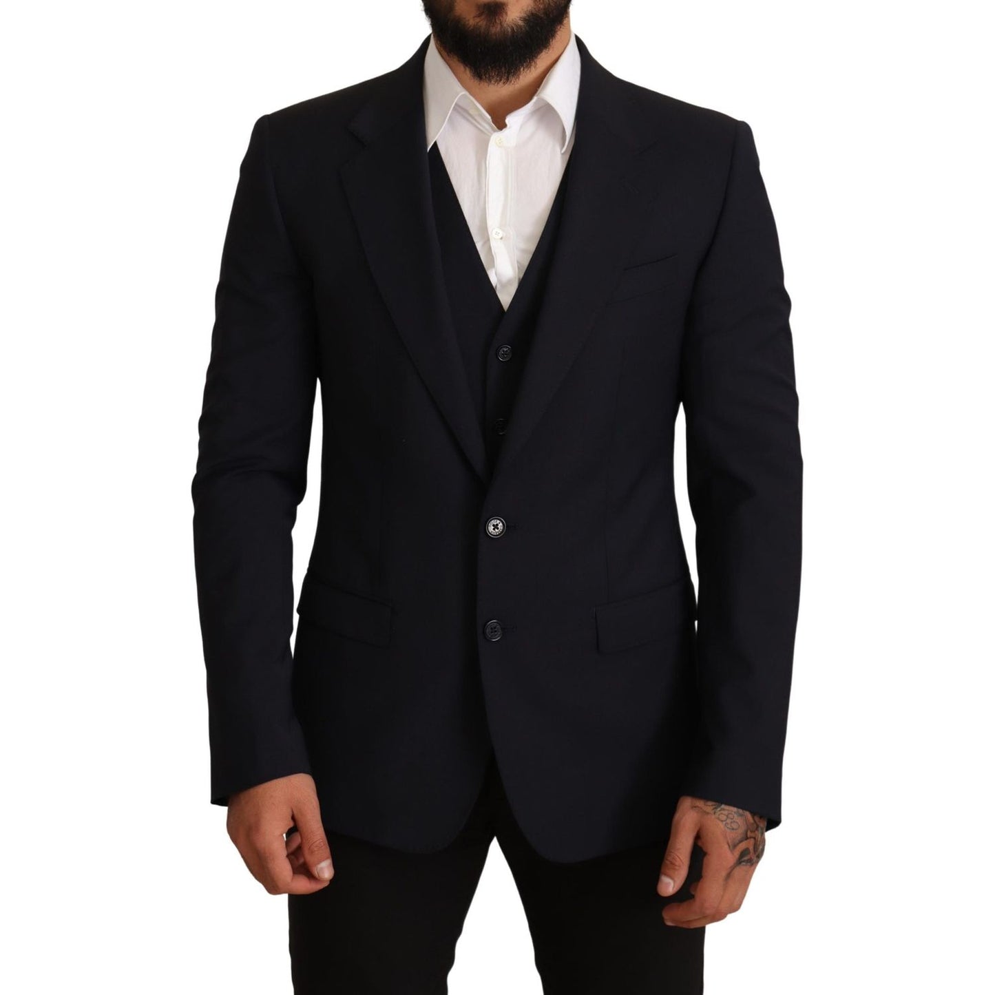 Dolce & Gabbana Elegant Dark Blue Wool Blend Martini Suit blue-2-piece-martini-blazer-suit-jacket