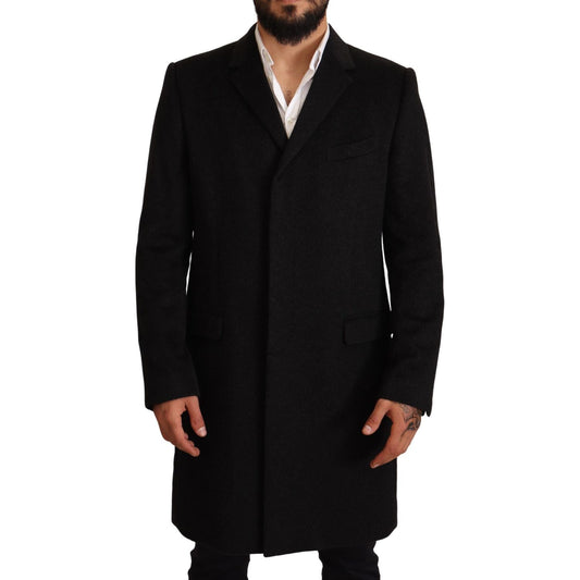 Elegant Gray Long Overcoat in Pure Cashmere