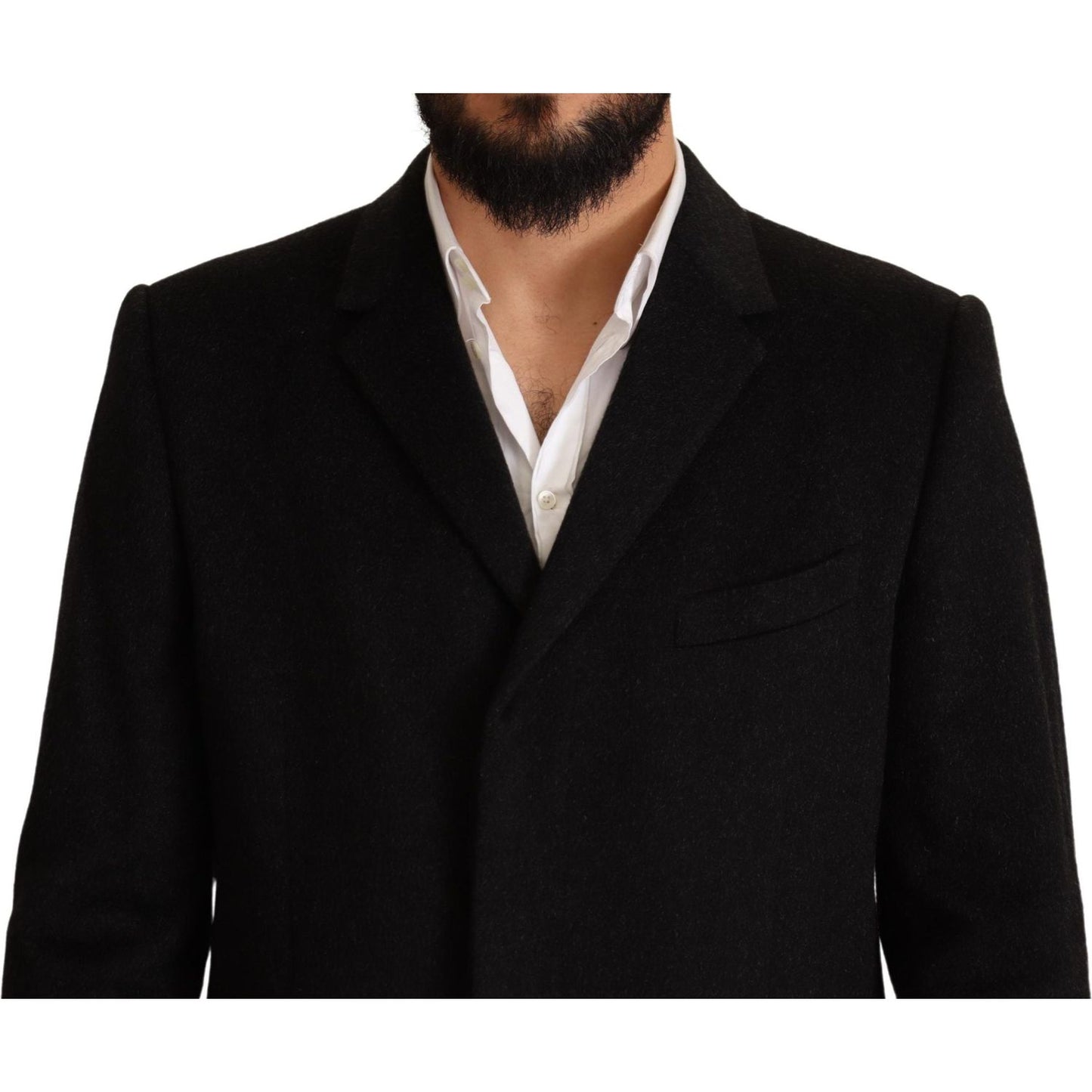 Dolce & Gabbana | Elegant Gray Long Overcoat in Pure Cashmere| McRichard Designer Brands   