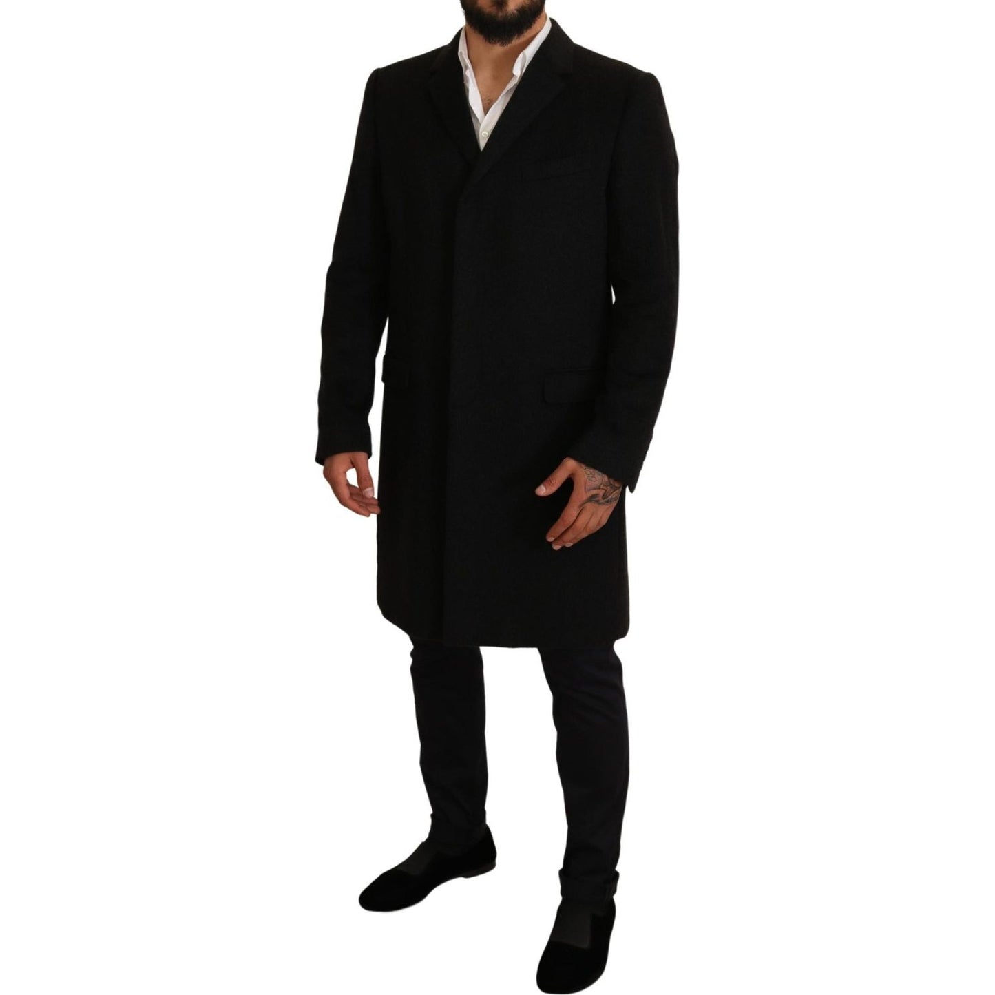 Dolce & Gabbana | Elegant Gray Long Overcoat in Pure Cashmere| McRichard Designer Brands   