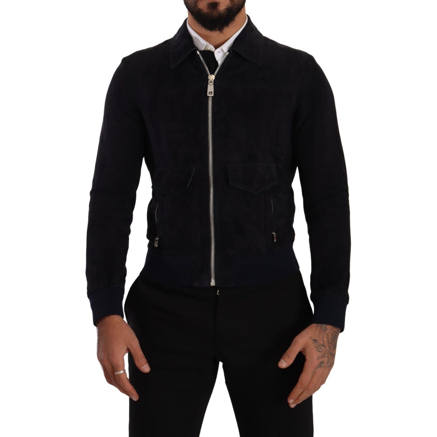 Dolce & Gabbana Elegant Blue Suede Short Jacket blue-suede-lambskin-leather-coat-jacket IMG_2999-scaled-98822daa-2f7.jpg