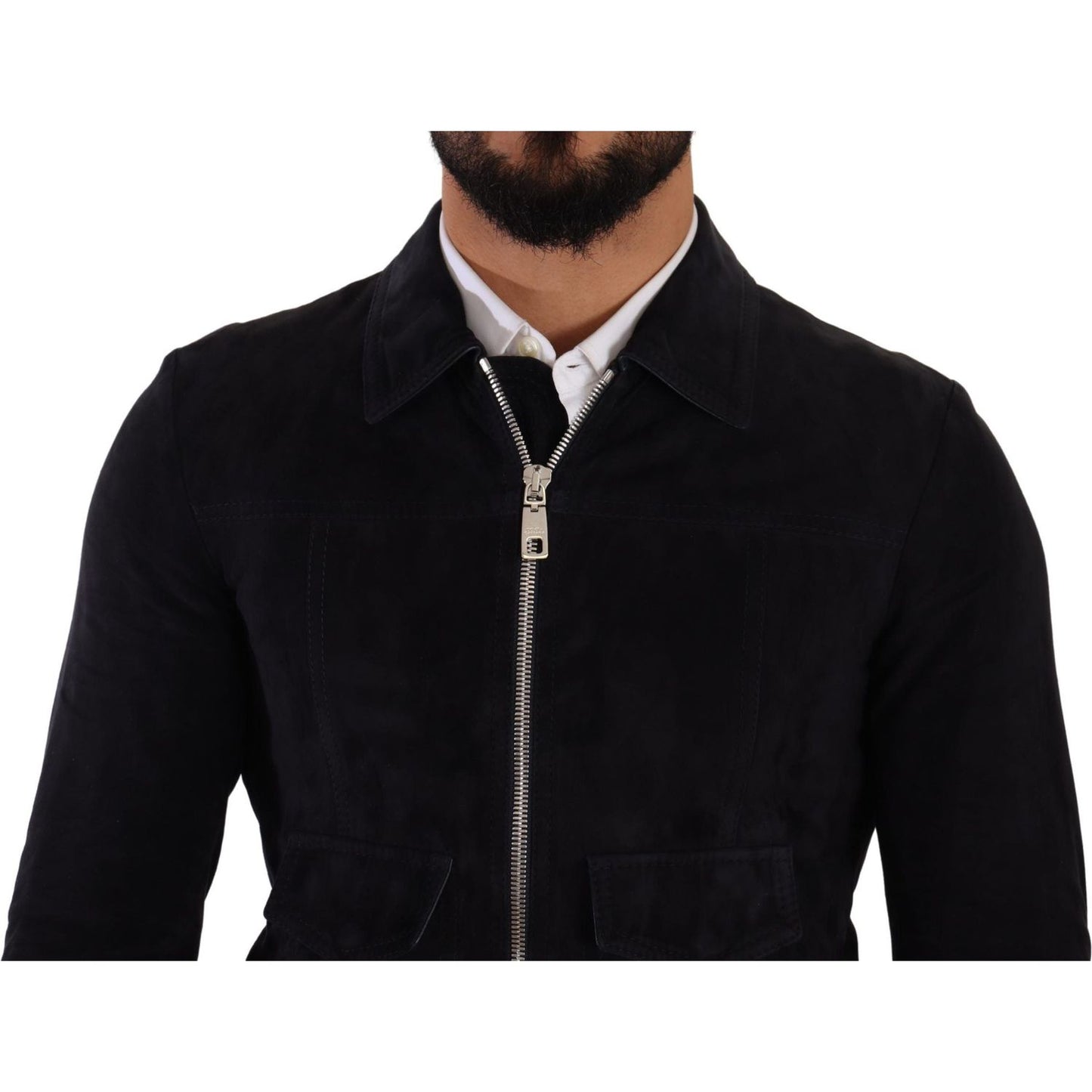 Dolce & Gabbana Elegant Blue Suede Short Jacket blue-suede-lambskin-leather-coat-jacket IMG_3002-scaled-03f83c54-8fc.jpg