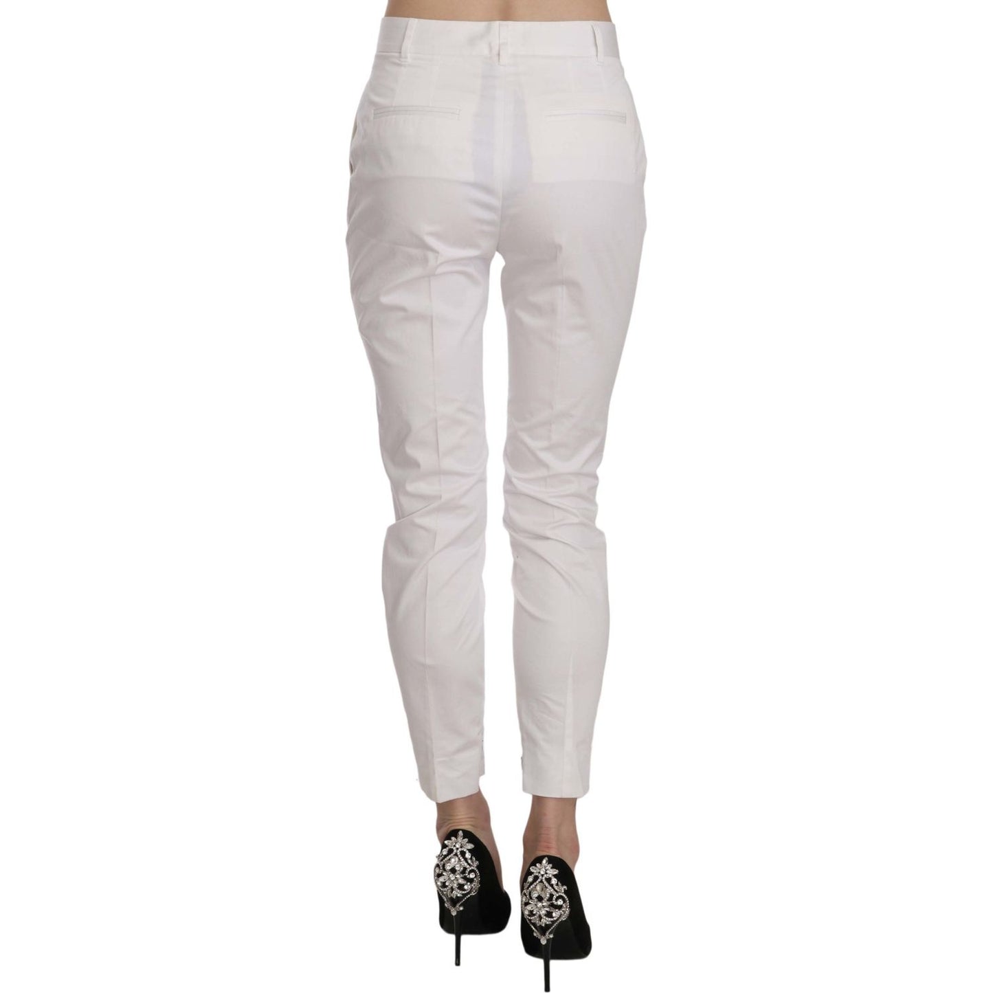 Dolce & Gabbana Elegant White Cotton Blend Trousers white-high-waist-skinny-cropped-trouser-pants