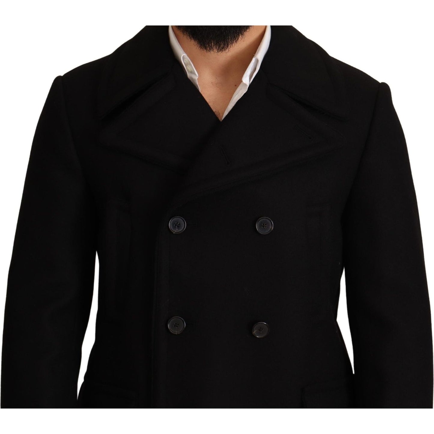 Dolce & Gabbana | Elegant Black Double Breasted Trench Coat| McRichard Designer Brands   
