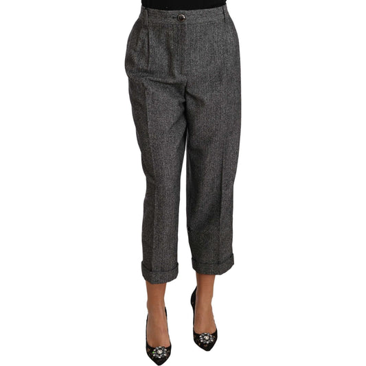 Dolce & Gabbana Elegant Gray Wool-Blend Trousers gray-wool-pleated-cropped-trouser-pants