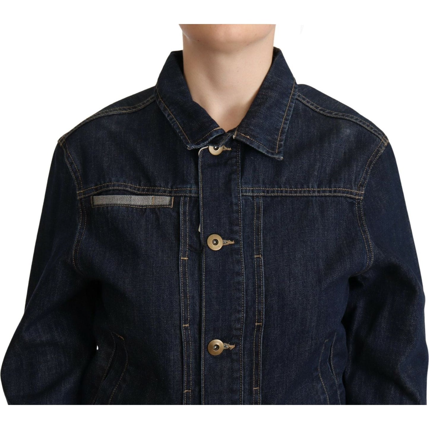 Master Coat Chic Dark Blue Denim Jacket dark-blue-button-down-long-sleeves-denim-jacket-1