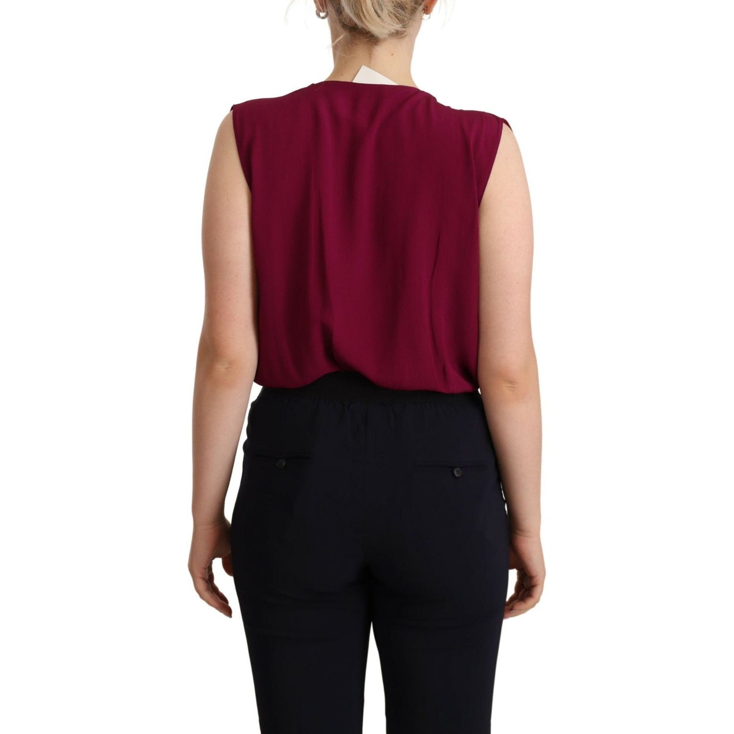 PINKO | Elegant Plum V-Neck Sleeveless Bodysuit| McRichard Designer Brands   