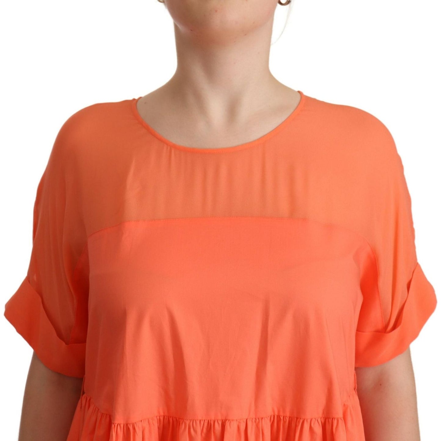Twinset Elegant Coral Maxi Dress with Short Sleeves coral-cotton-blend-short-sleeves-maxi-shift-dress