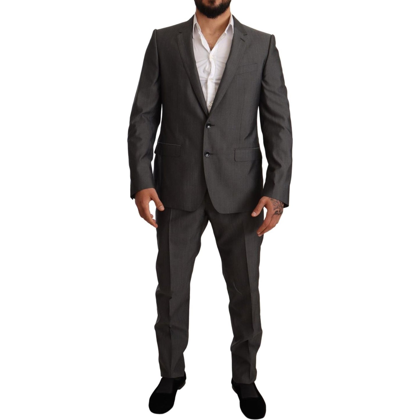 Dolce & Gabbana Elegant Martini Slim-Fit Wool Silk Suit Suit gray-metallic-martini-slim-fit-set-suit