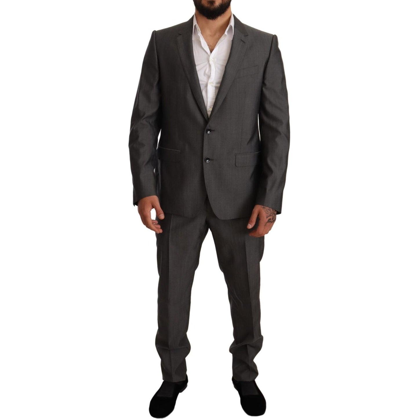 Dolce & Gabbana Elegant Martini Slim-Fit Wool Silk Suit Suit gray-metallic-martini-slim-fit-set-suit