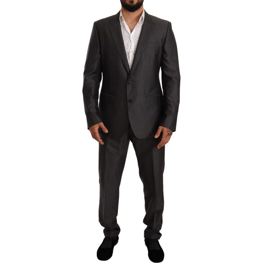 Elegant Gray Martini Slim Fit Silk-Wool Suit