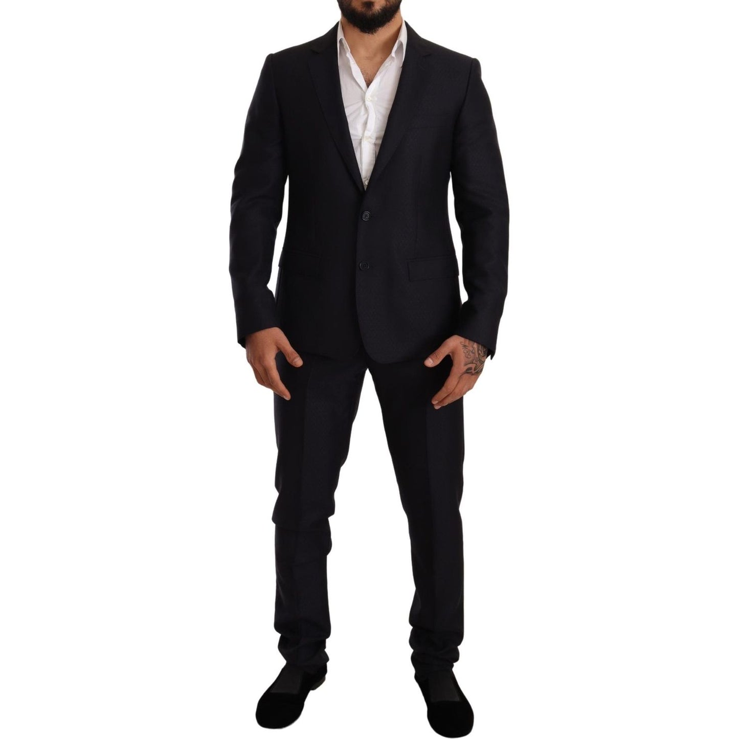 Elegant Slim Fit Jacquard Suit in Blue