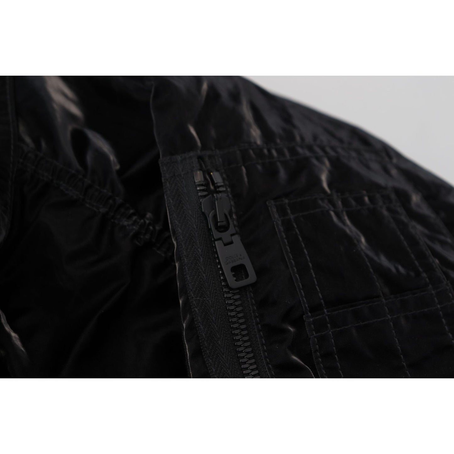 Dolce & Gabbana Elegant Black Bomber Hooded Jacket black-nylon-hooded-full-zip-bomber-jacket