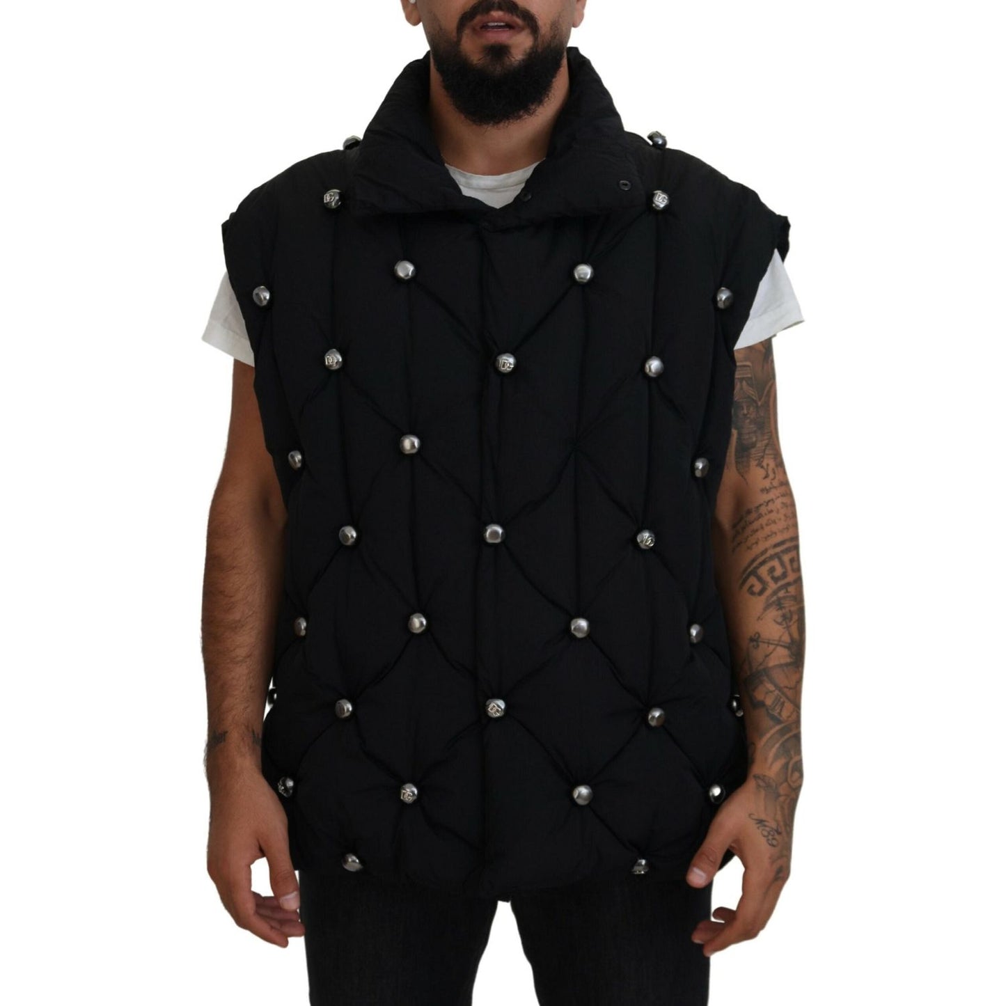 Dolce & Gabbana Elegant Black Sleeveless Vest Jacket black-sleeveless-dg-metal-embellishment-jacket