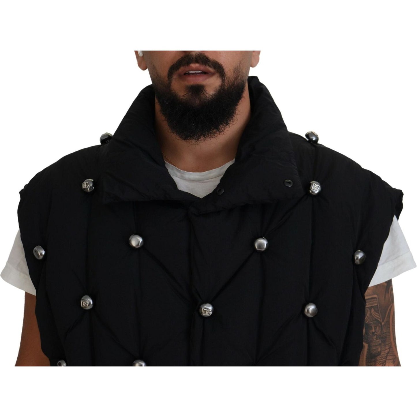 Dolce & Gabbana Elegant Black Sleeveless Vest Jacket black-sleeveless-dg-metal-embellishment-jacket