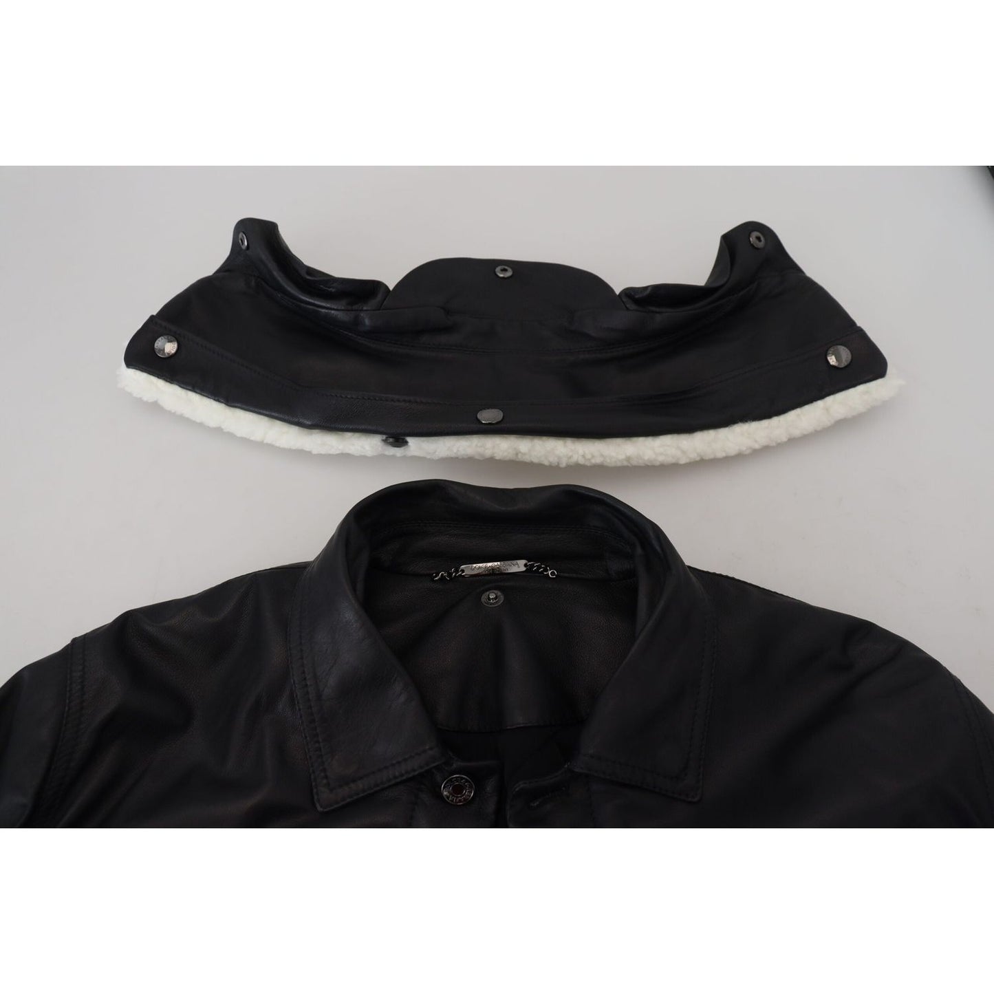 Dolce & Gabbana Elegant Black Leather Bomber Jacket black-lamb-leather-collared-men-coat-jacket-1