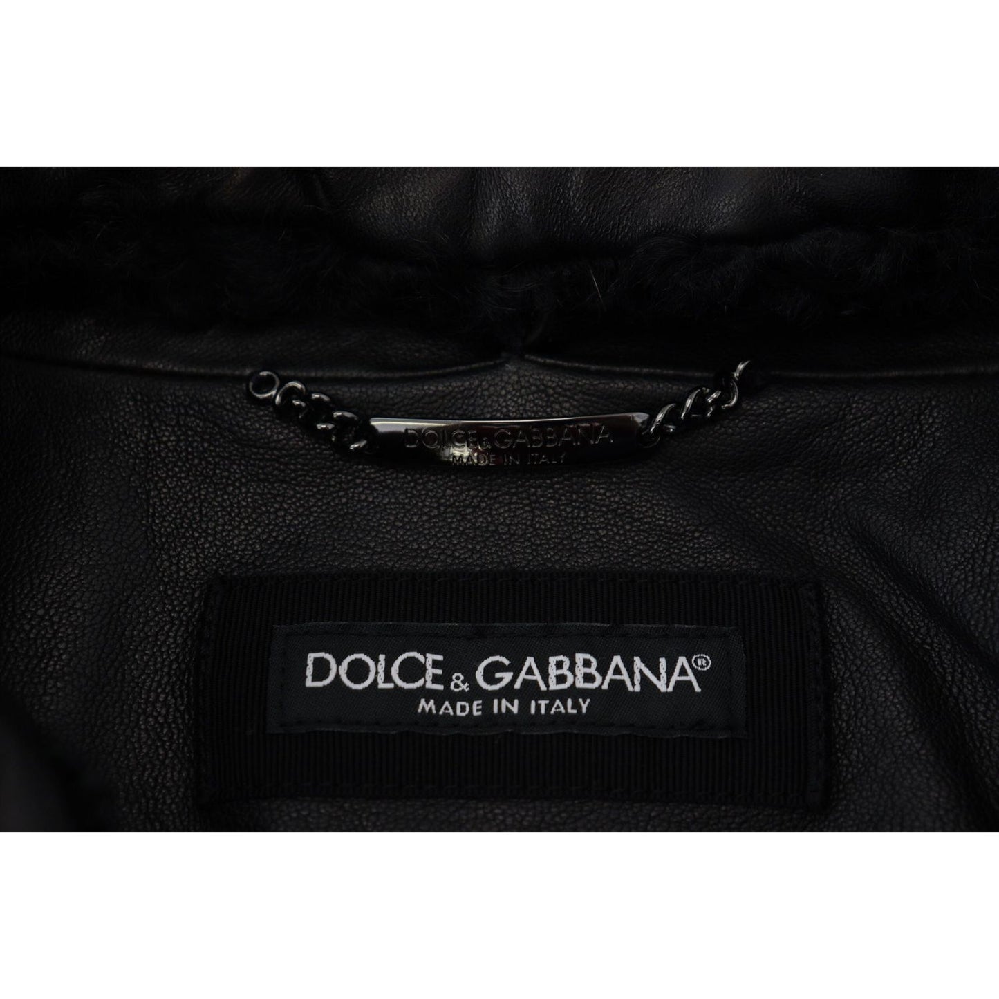 Dolce & Gabbana Chic Black Leather Silk-Lined Jacket black-lamb-leather-collared-men-coat-jacket