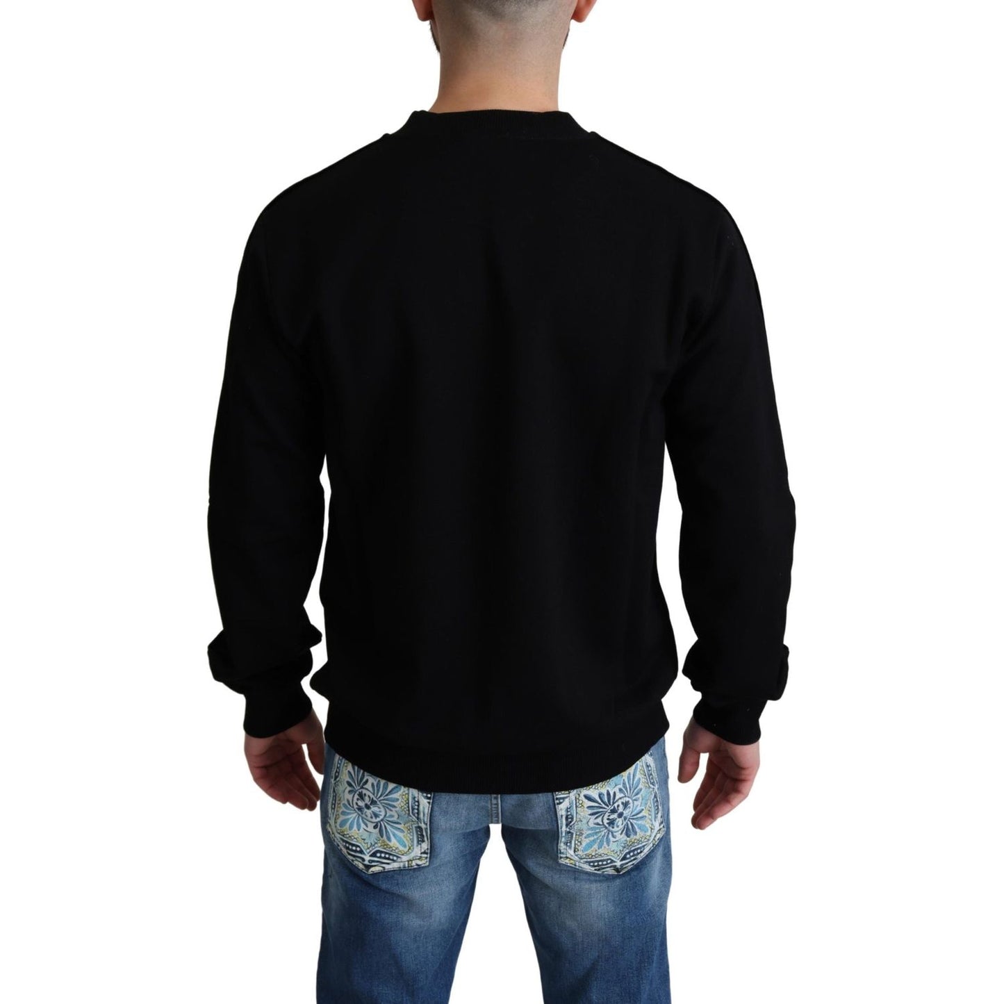 Dolce & Gabbana Black Cotton Crown Pullover Mens Sweater elegant-crystal-crown-crewneck-sweater