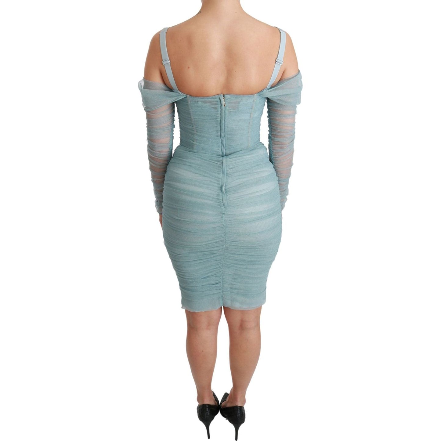 Elegant Blue Off Shoulder Silk-Blend Dress