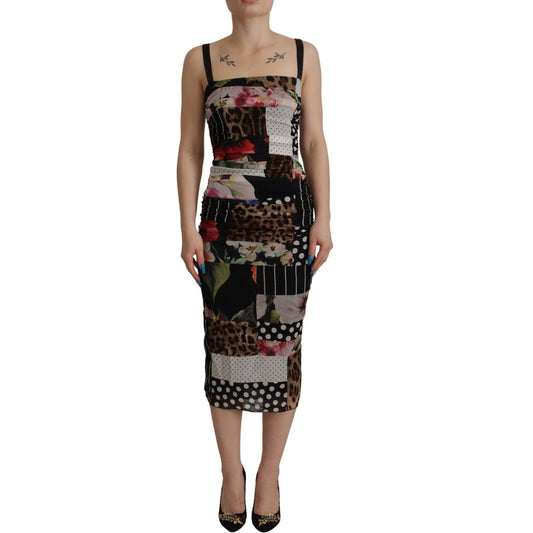 Dolce & Gabbana Elegant Patchwork Midi Silk Blend Dress multicolor-pachwork-midi-floral-silk-leopard-bodycon-dress