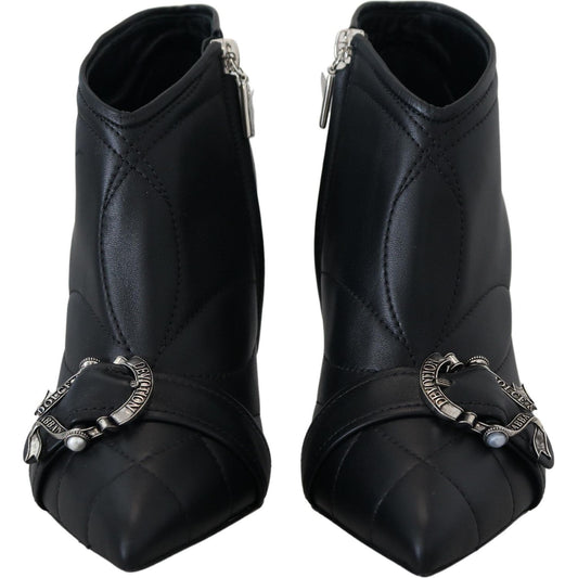 Dolce & Gabbana Elegant Black Quilted Leather Booties black-devotion-quilted-buckled-ankle-boots-shoes
